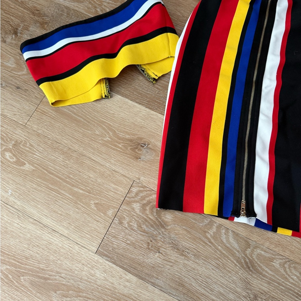 Fashion Nova Red and Yellow Pencil Skirt Set Casual Resort Wear - Picture 3 of 4